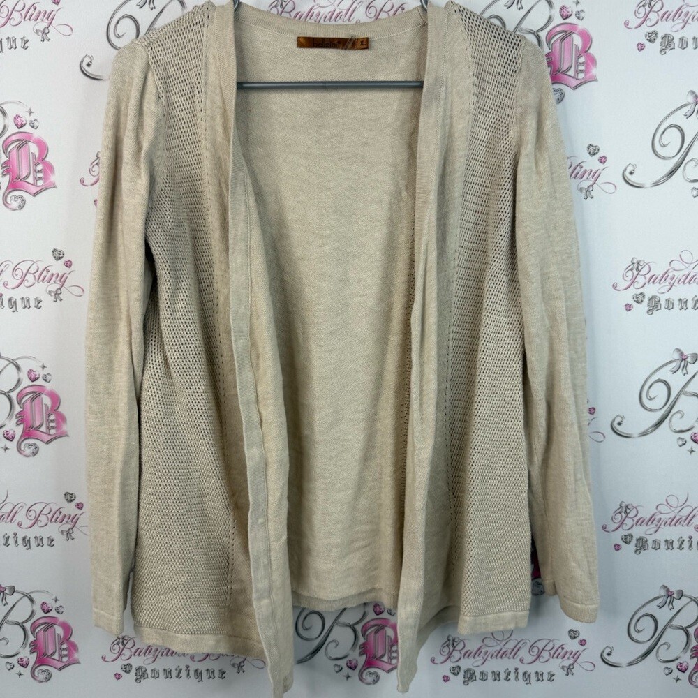 Belldini cardigan open front crochet knitted knit Cream Open-Front Cardigan